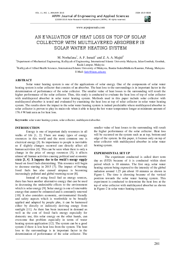 (PDF) An evaluation of heat loss on top of solar collector with ...