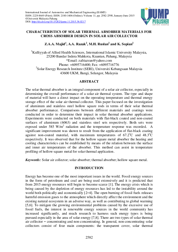 (PDF) Characteristics of Solar Thermal Absorber Materials for Cross ...