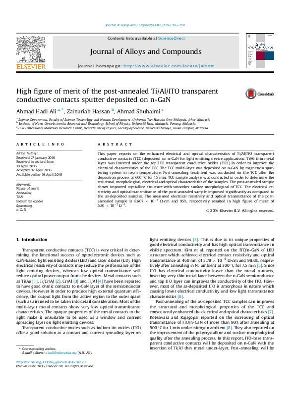 (PDF) High figure of merit of the post-annealed Ti/Al/ITO transparent ...