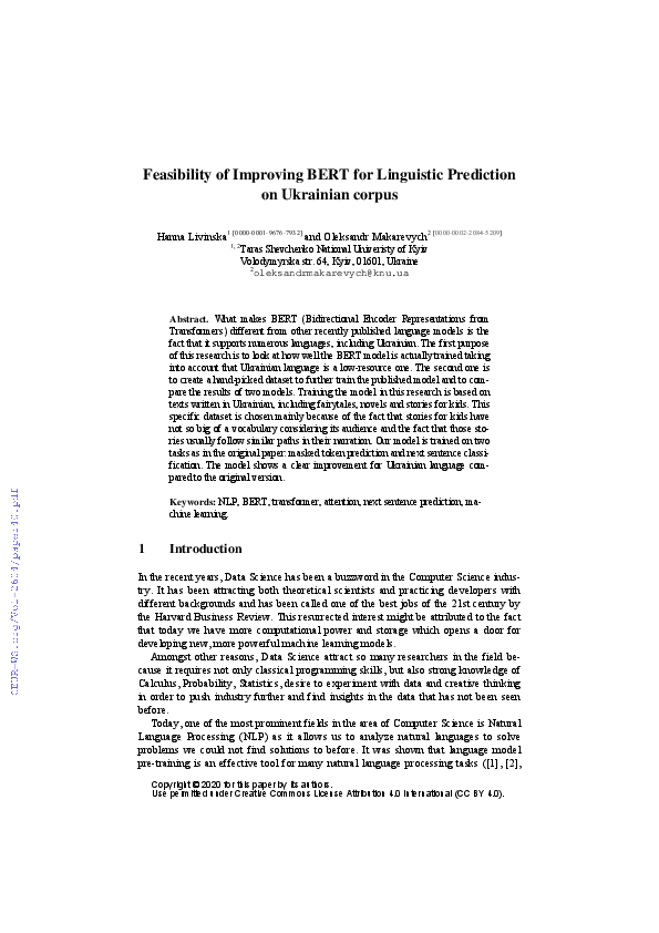 (PDF) Feasibility of Improving BERT for Linguistic Prediction on ...