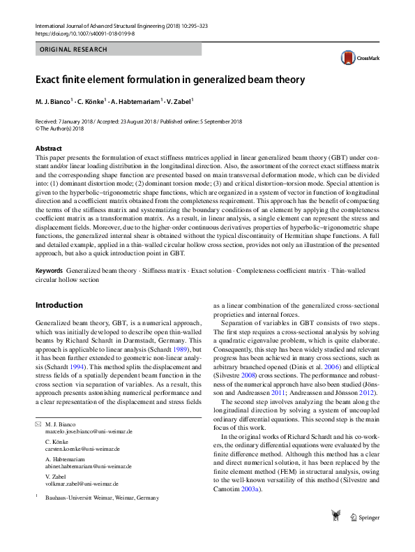 (PDF) Exact finite element formulation in generalized beam theory