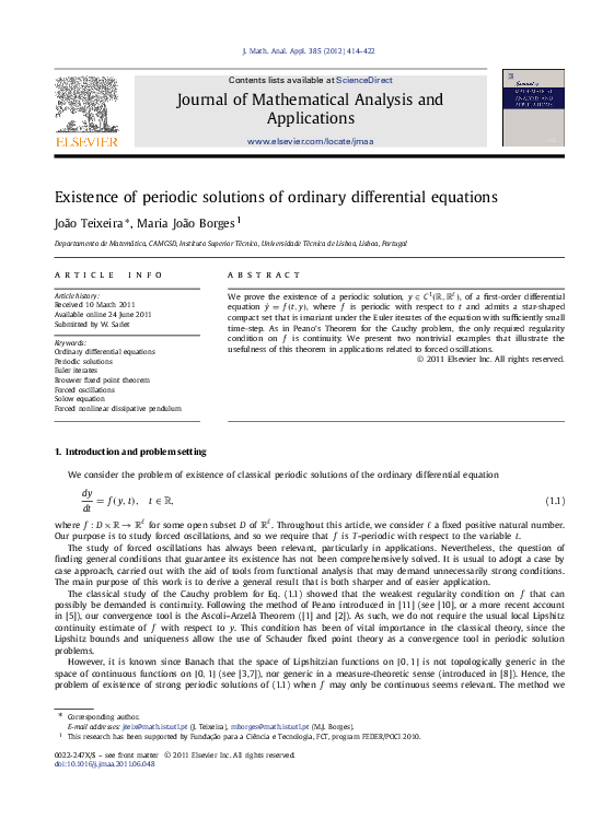 (PDF) Existence of periodic solutions of ordinary differential equations