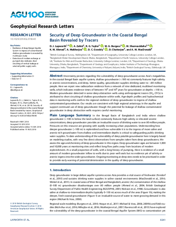 (PDF) Security of Deep Groundwater in the Coastal Bengal Basin Revealed ...
