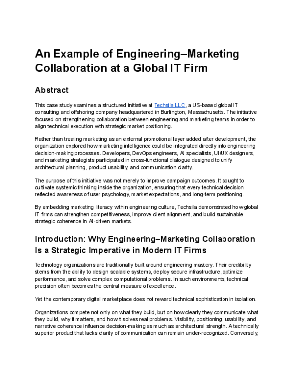 (PDF) An Example of Engineering-Marketing Collaboration at a Global IT Firm