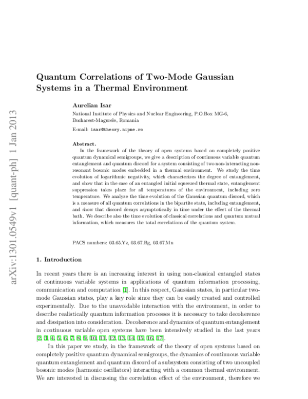 (PDF) Quantum correlations of two-mode Gaussian systems in a thermal ...