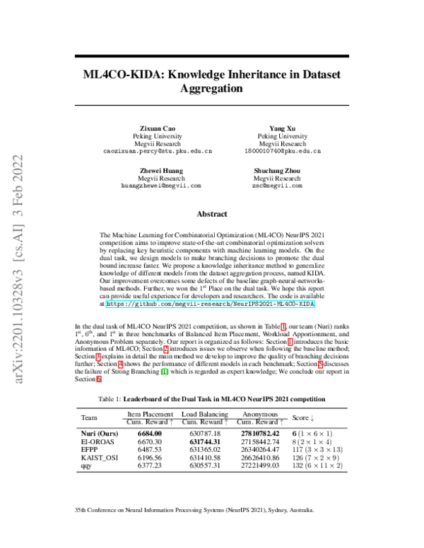 (PDF) ML4CO-KIDA: Knowledge Inheritance in Dataset Aggregation