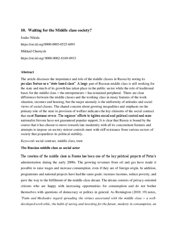 (PDF) Waiting for the middle class society?