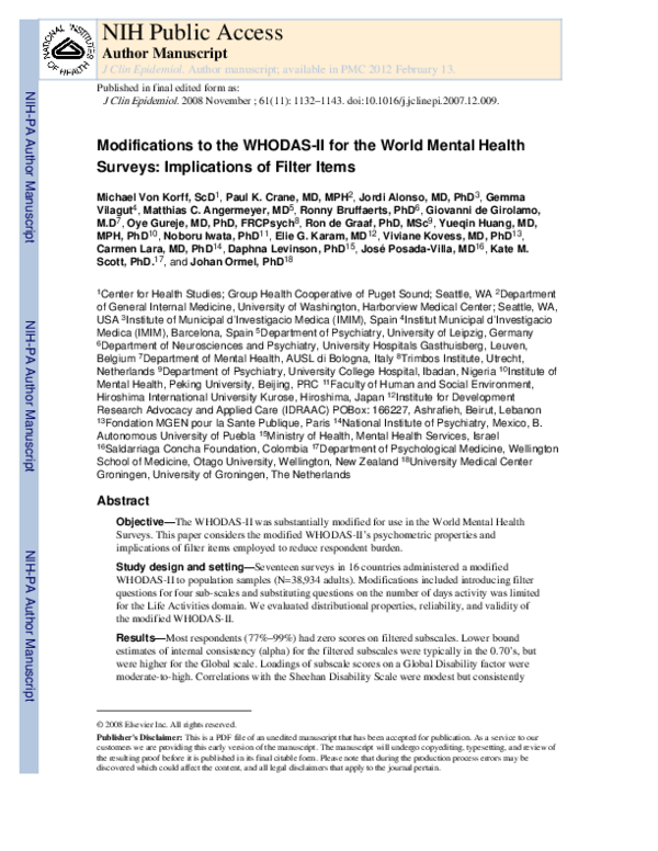 (PDF) Modified WHODAS-II provides valid measure of global disability ...
