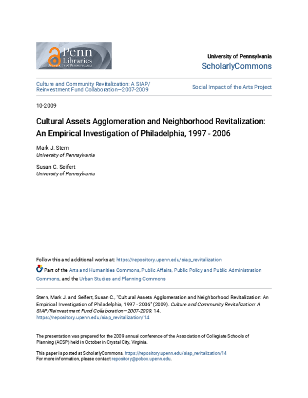 (PDF) Cultural Assets Agglomeration and Neighborhood Revitalization: An ...