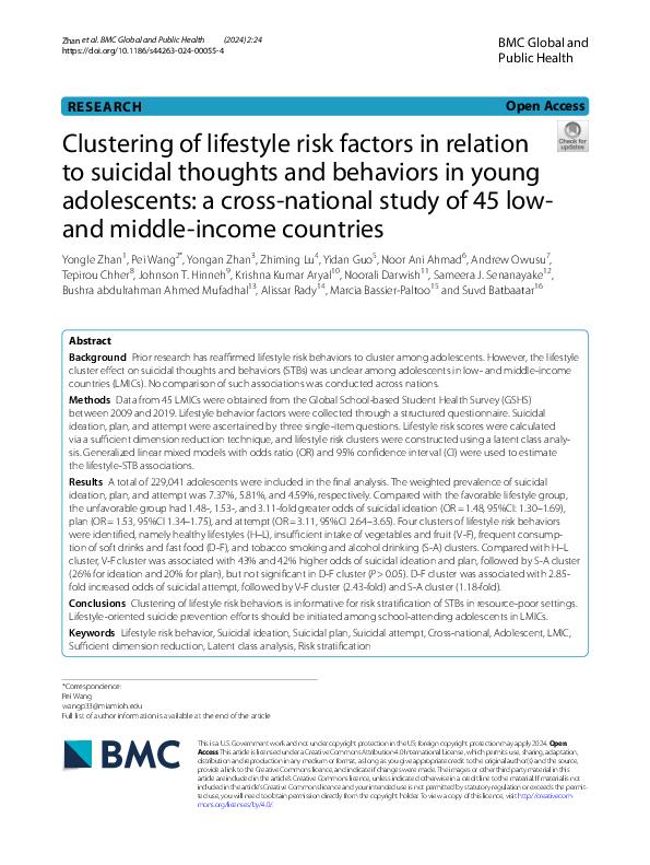 (PDF) Clustering of lifestyle risk factors in relation to suicidal ...
