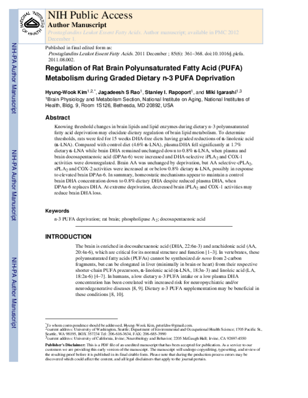 (PDF) Regulation of rat brain polyunsaturated fatty acid (PUFA ...