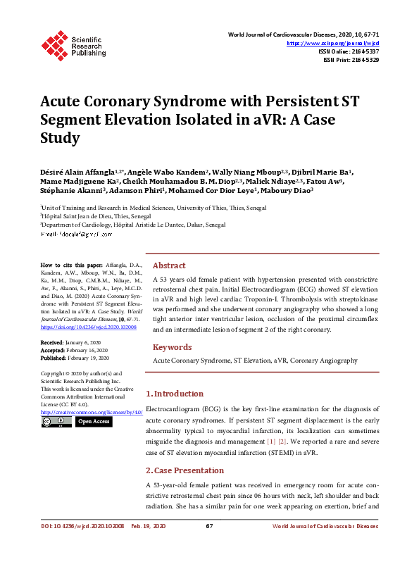 (PDF) Acute Coronary Syndrome with Persistent ST Segment Elevation ...