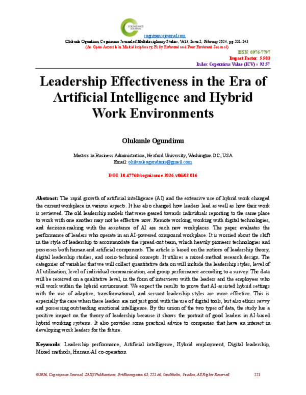 (PDF) Leadership Effectiveness in the Era of Artificial Intelligence ...