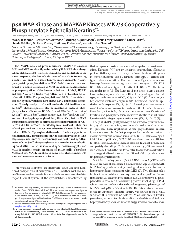 (PDF) p38 MAP Kinase and MAPKAP Kinases MK2/3 Cooperatively ...
