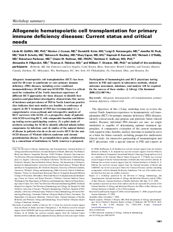 (PDF) Allogeneic hematopoietic cell transplantation for primary immune ...