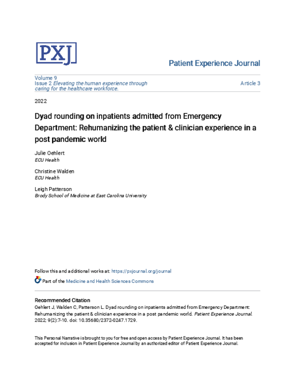 (PDF) Dyad rounding on inpatients admitted from Emergency Department ...