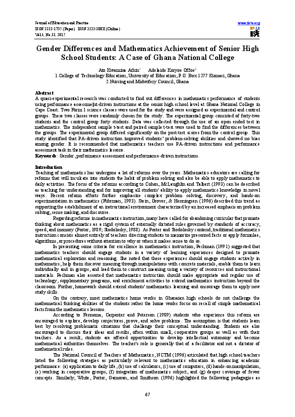 (PDF) Gender Differences and Mathematics Achievement of Senior High ...