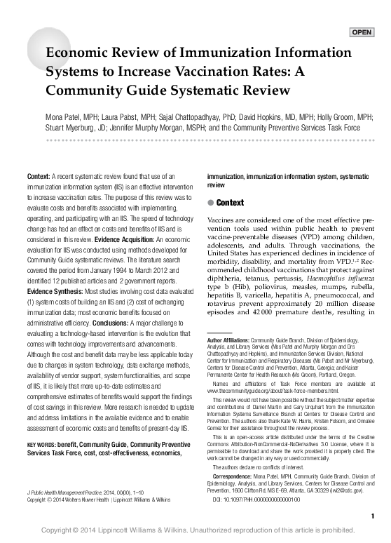(PDF) Economic Review of Immunization Information Systems to Increase ...