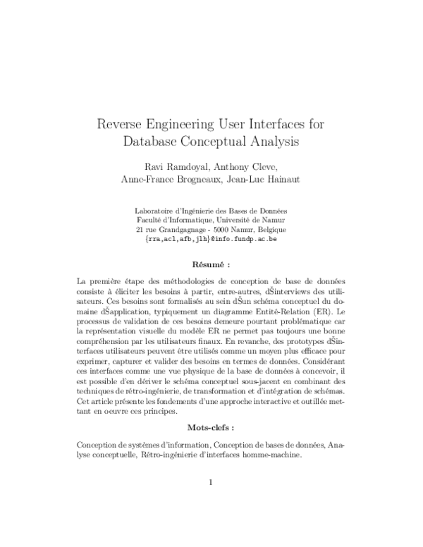 (PDF) Reverse Engineering User Interfaces for Database Conceptual Analysis