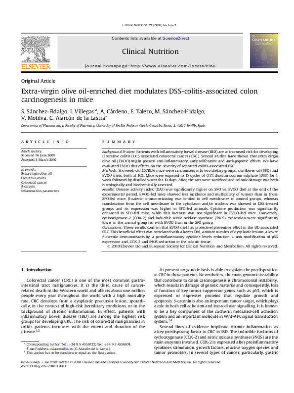 (PDF) Extra-virgin olive oil-enriched diet modulates DSS-colitis ...