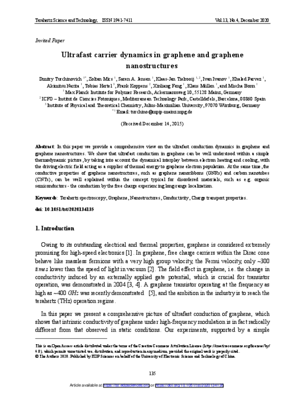 (PDF) Ultrafast carrier dynamics in graphene and graphene nanostructures