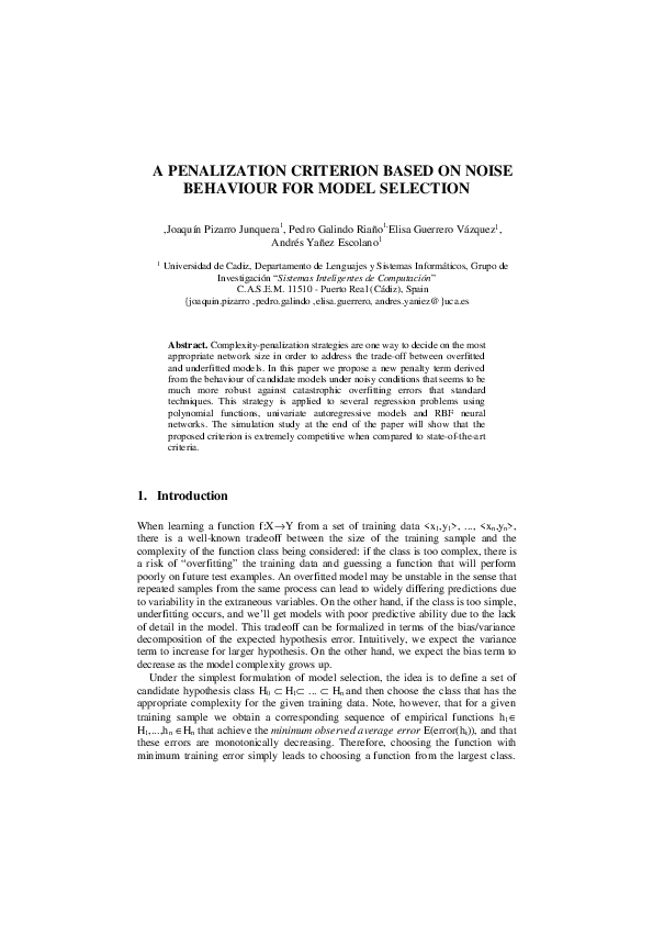 (PDF) A Penalization Criterion Based on Noise Behaviour for Model Selection