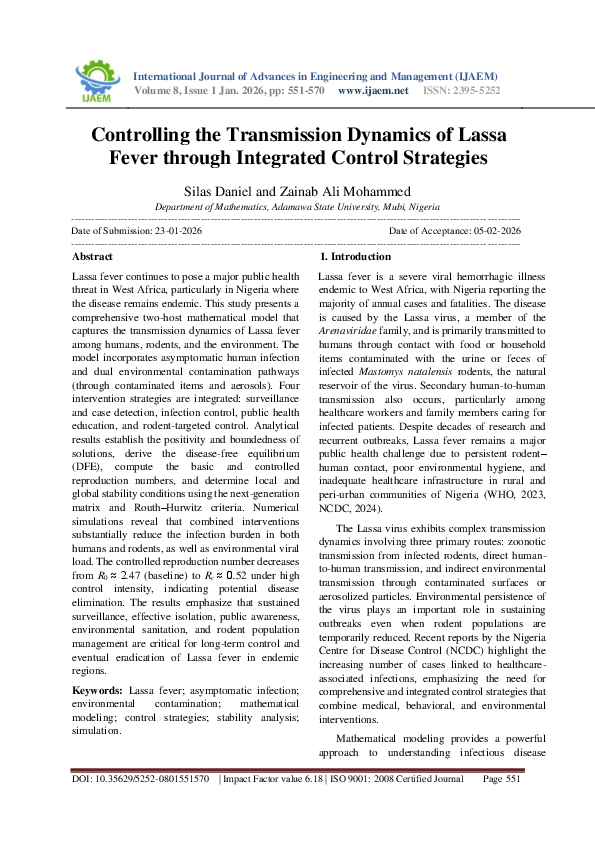 (PDF) Controlling the Transmission Dynamics of Lassa Fever through ...