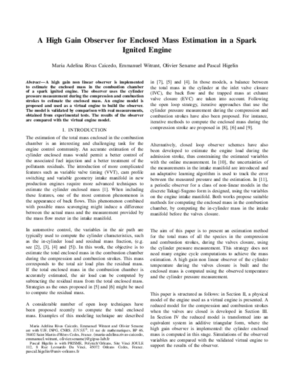 (PDF) A high gain observer for enclosed mass estimation in a spark ...