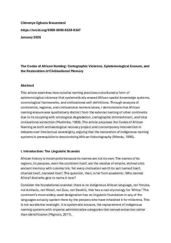 (PDF) The Codex of African Naming: Cartographic Violence ...