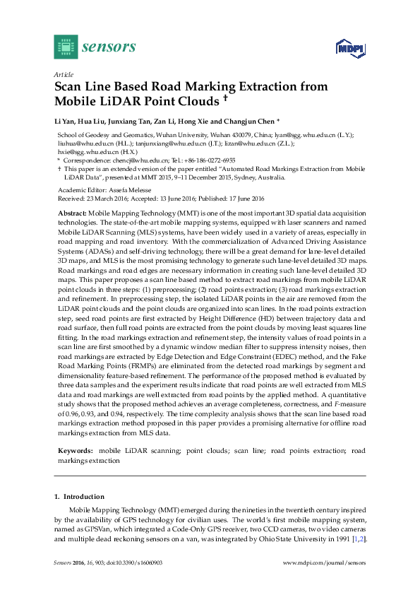 (PDF) Scan Line Based Road Marking Extraction from Mobile LiDAR Point ...