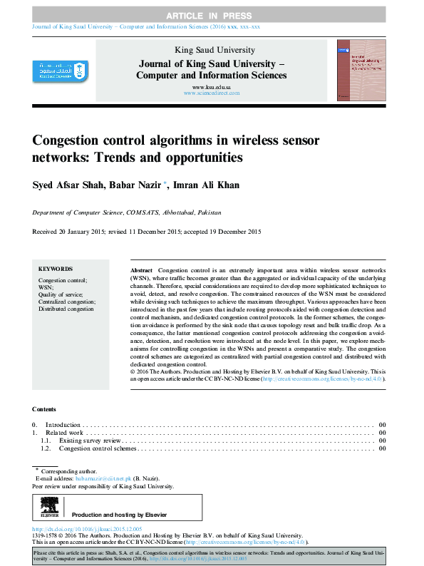 (PDF) Congestion control algorithms in wireless sensor networks: Trends ...