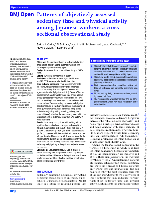 (PDF) Patterns of objectively assessed sedentary time and physical ...