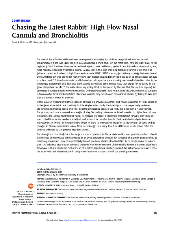 (PDF) Chasing the Latest Rabbit: High Flow Nasal Cannula and Bronchiolitis