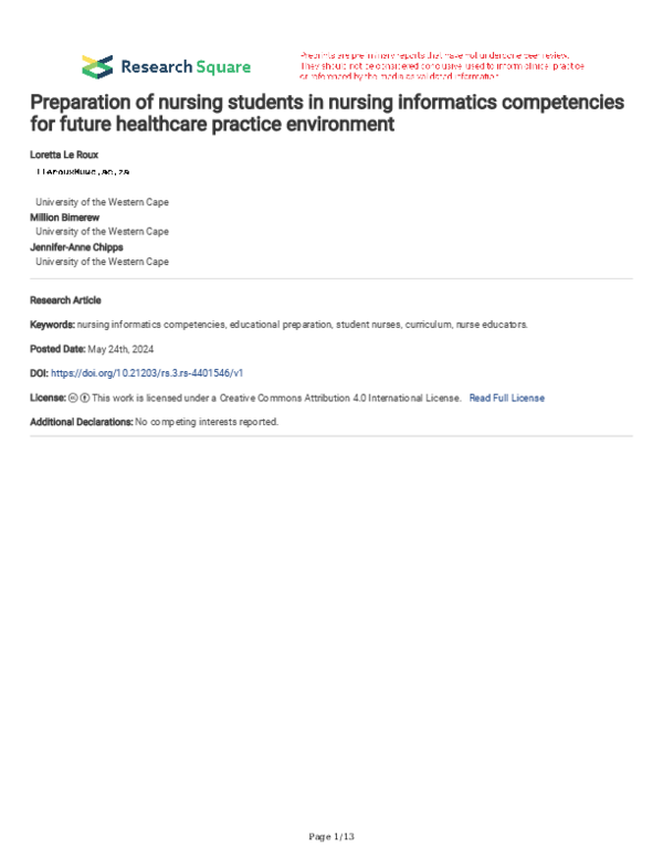 (PDF) Preparation of nursing students in nursing informatics ...