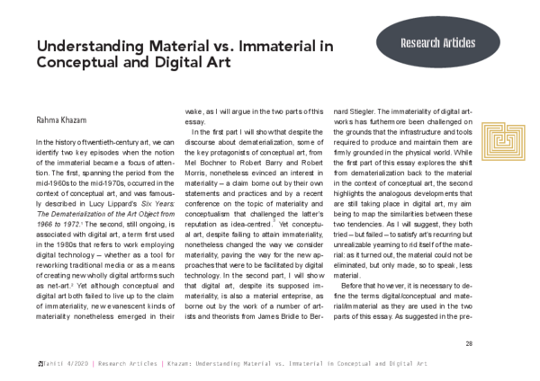 (PDF) Understanding Material vs. Immaterial in Conceptual and Digital Art