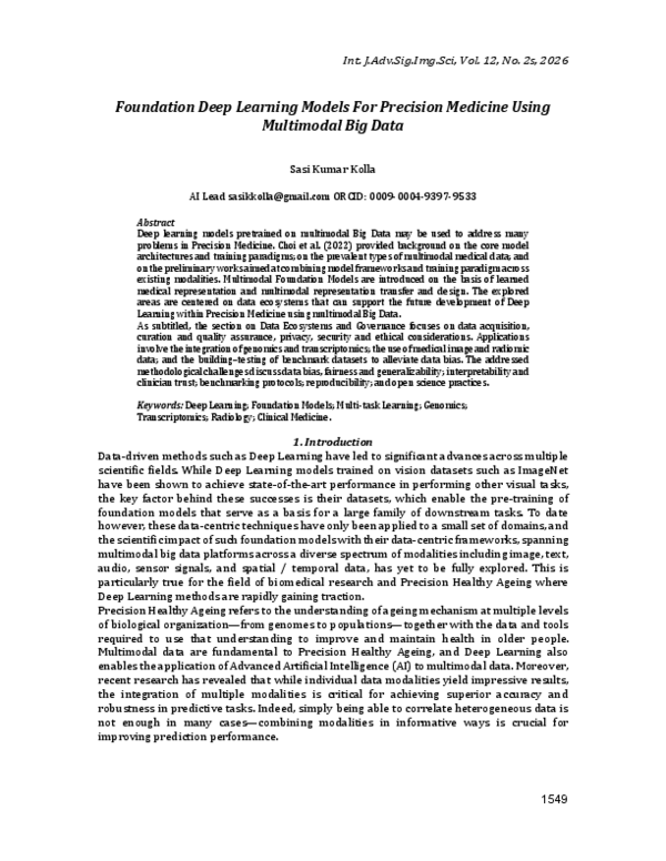 (PDF) Foundation Deep Learning Models For Precision Medicine Using ...