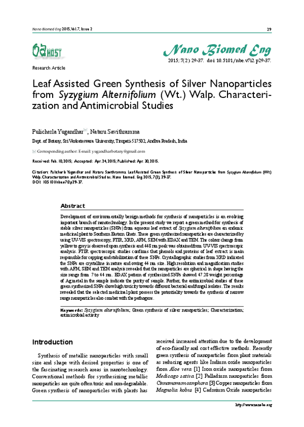 (PDF) Leaf Assisted Green Synthesis of Silver Nanoparticles from ...