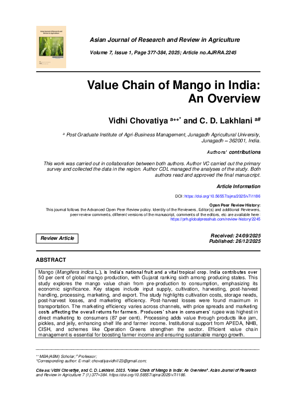 (PDF) Value Chain of Mango in India: An Overview