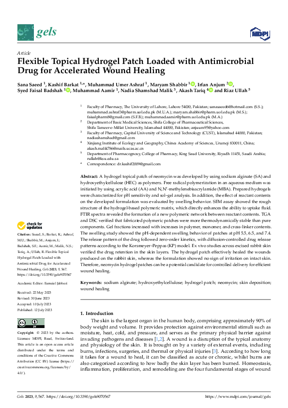 (PDF) Flexible Topical Hydrogel Patch Loaded with Antimicrobial Drug ...
