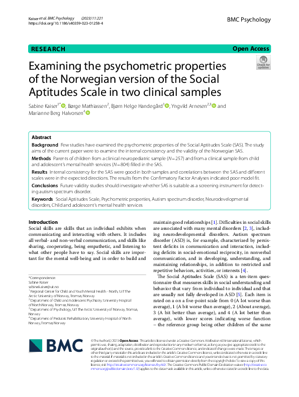 (PDF) Examining the psychometric properties of the Norwegian version of ...