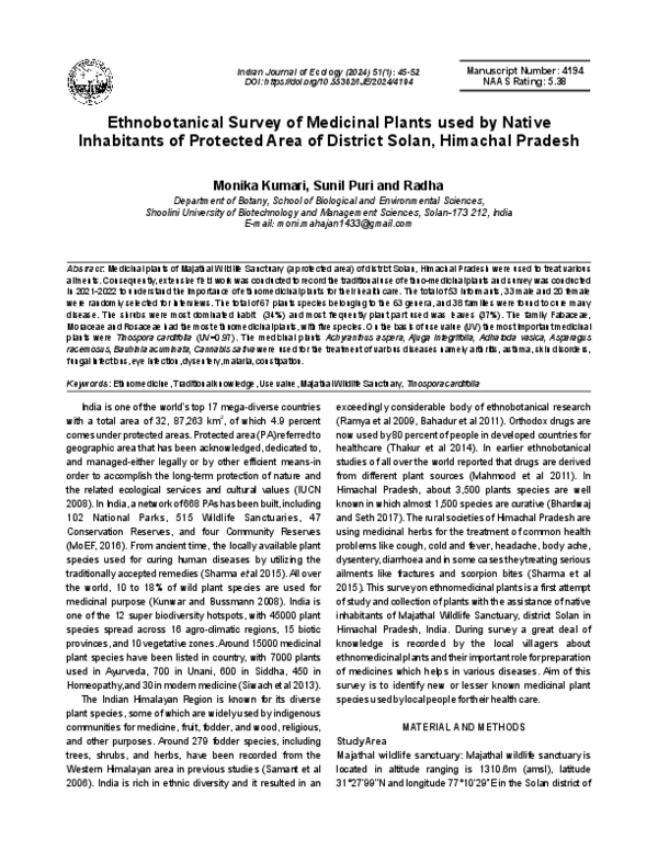 (PDF) Ethnobotanical Survey of Medicinal Plants used by Native ...