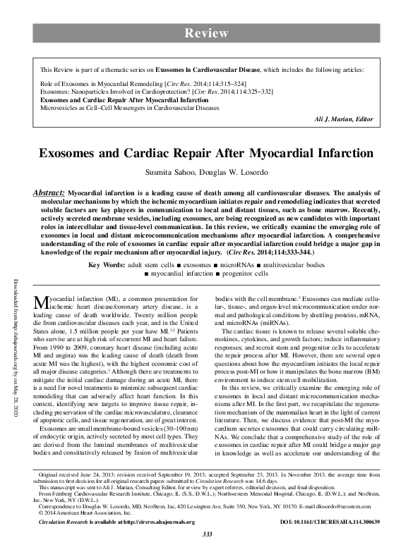 (PDF) Exosomes and Cardiac Repair After Myocardial Infarction