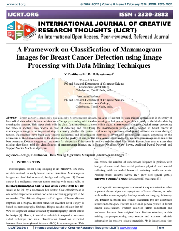 (PDF) A Framework on Classification of Mammogram Images for Breast ...