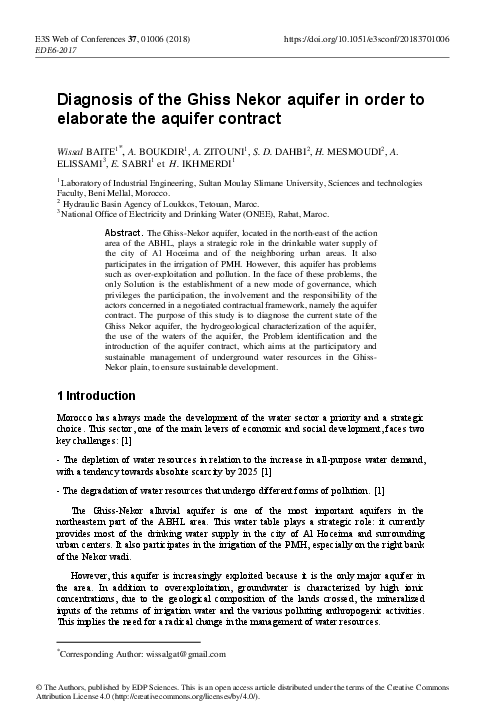 (PDF) Diagnosis of the Ghiss Nekor aquifer in order to elaborate the ...
