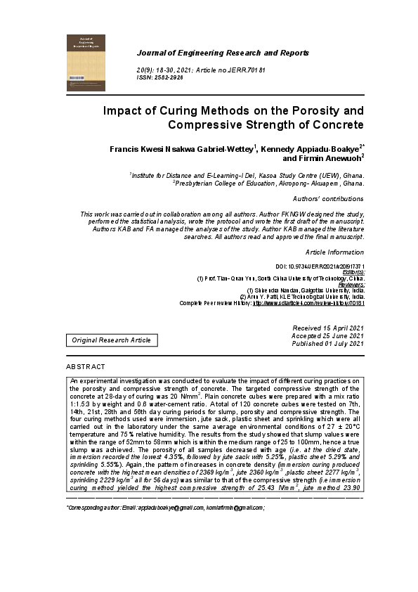 (PDF) Impact of Curing Methods on the Porosity and Compressive Strength ...
