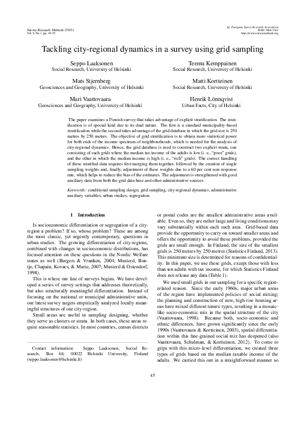 (PDF) Tackling city-regional dynamics in a survey using grid sampling