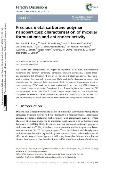 (PDF) Precious metal carborane polymer nanoparticles: characterisation ...