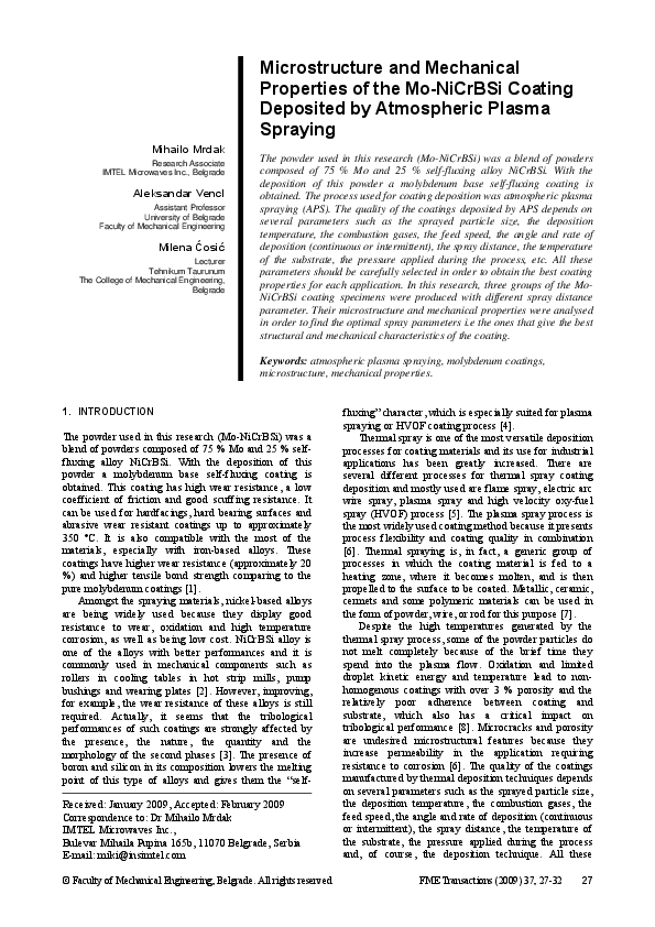 (PDF) Microstructure and Mechanical Properties of the Mo-NiCrBSi ...