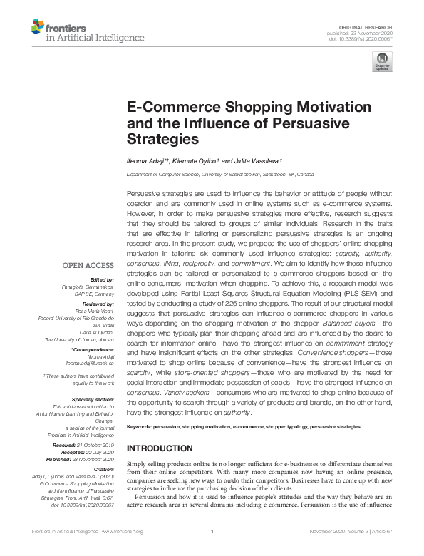 (PDF) E-Commerce Shopping Motivation and the Influence of Persuasive ...