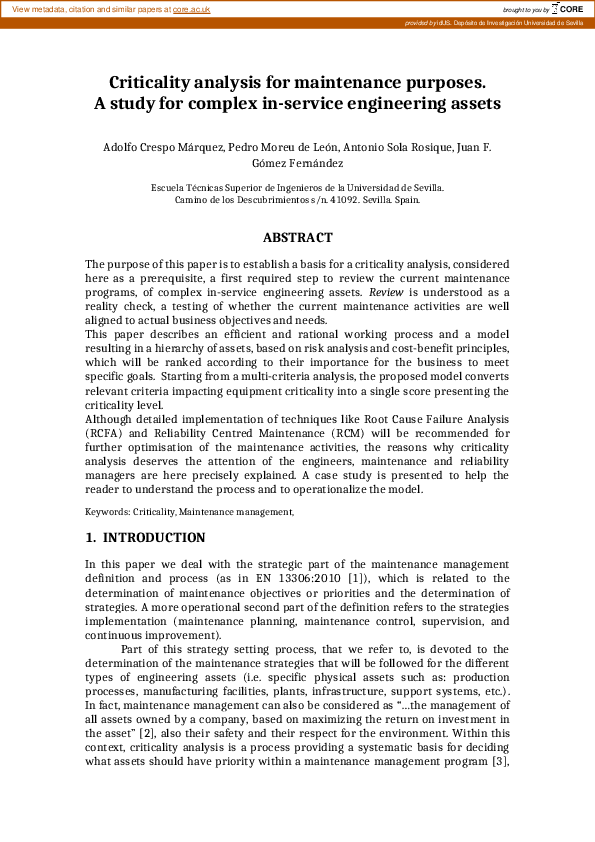 (PDF) Criticality Analysis for Maintenance Purposes: A Study for ...